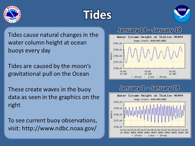The National Weather Service received so many calls about the bogus report that it prepared this graphic, which shows the normal tidal fluctuations at the buoy off the Oregon coast. (NOAA)