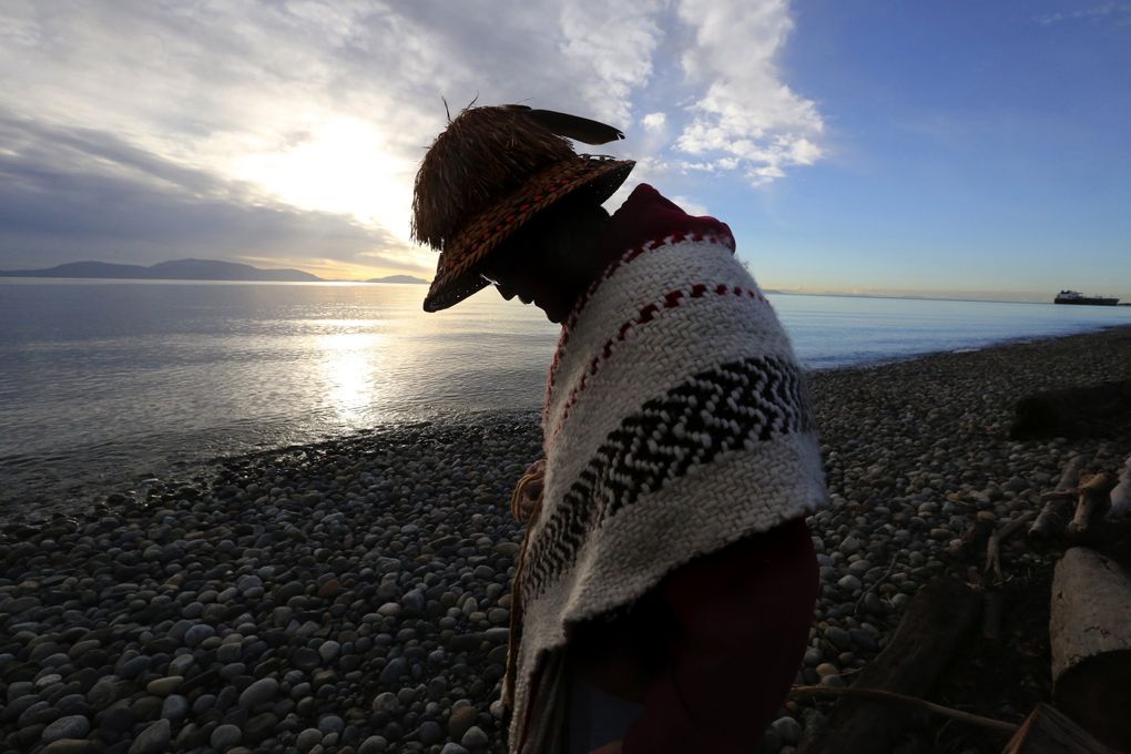 Lummi hereditary chief Bill James, on the beach at Cherry Point, says saving it is to preserve “the tribe’s very way of life.” It’s the site of an ancient Lummi village. (Alan Berner/The Seattle Times)