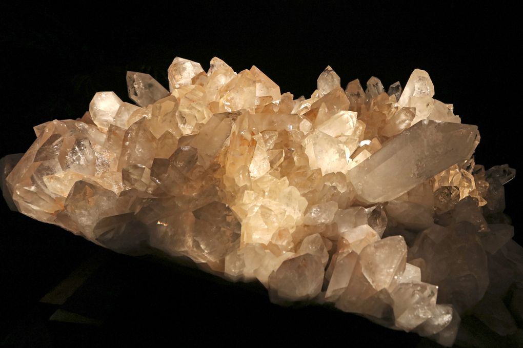 First enchanted by a tiny crystal in 1968, Berger now has this half-ton quartz cluster from Arkansas, approximately 180 million years old. (Steve Ringman / The Seattle Times)