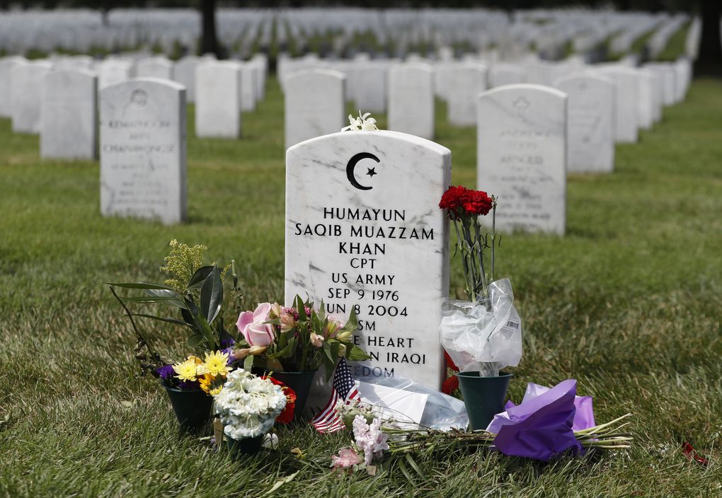 The tombstone of U.S. Army Capt. Humayun S.M. Khan is seen at Arlington National Cemetery in Arlington, Va., Monday. (Carolyn Kaster/The Associated Press)