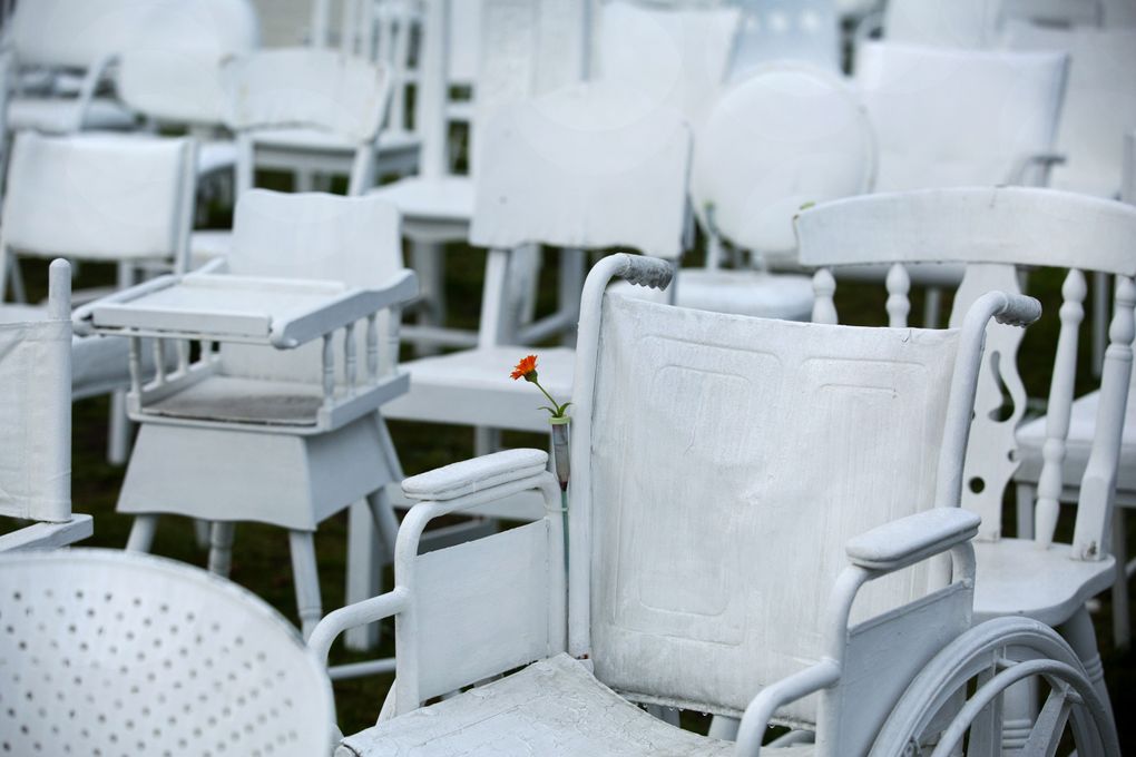 An art installation on a vacant lot in downtown Christchurch has  185 white chairs representing each of the lives lost in the 2011 earthquake. (Ellen M. Banner/The Seattle Times)