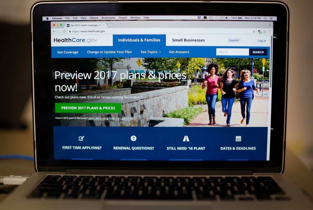 FILE – In this Oct. 24, 2016 file photo, the HealthCare.gov 2017 web site home page is seen on a laptop in Washington. (AP Photo/Pablo Martinez Monsivais, File)
