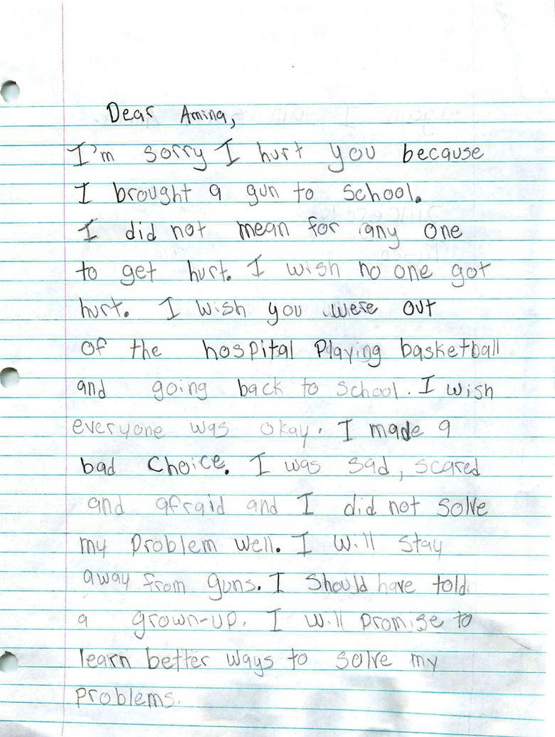 Boy S Letter I M Sorry I Hurt You Because I Brought A Gun To School The Seattle Times