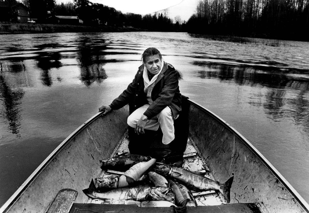 Fish manager Billy Frank. who played a key role in the fisheries’ effort on the Nisqually river, is seen here on the river.
