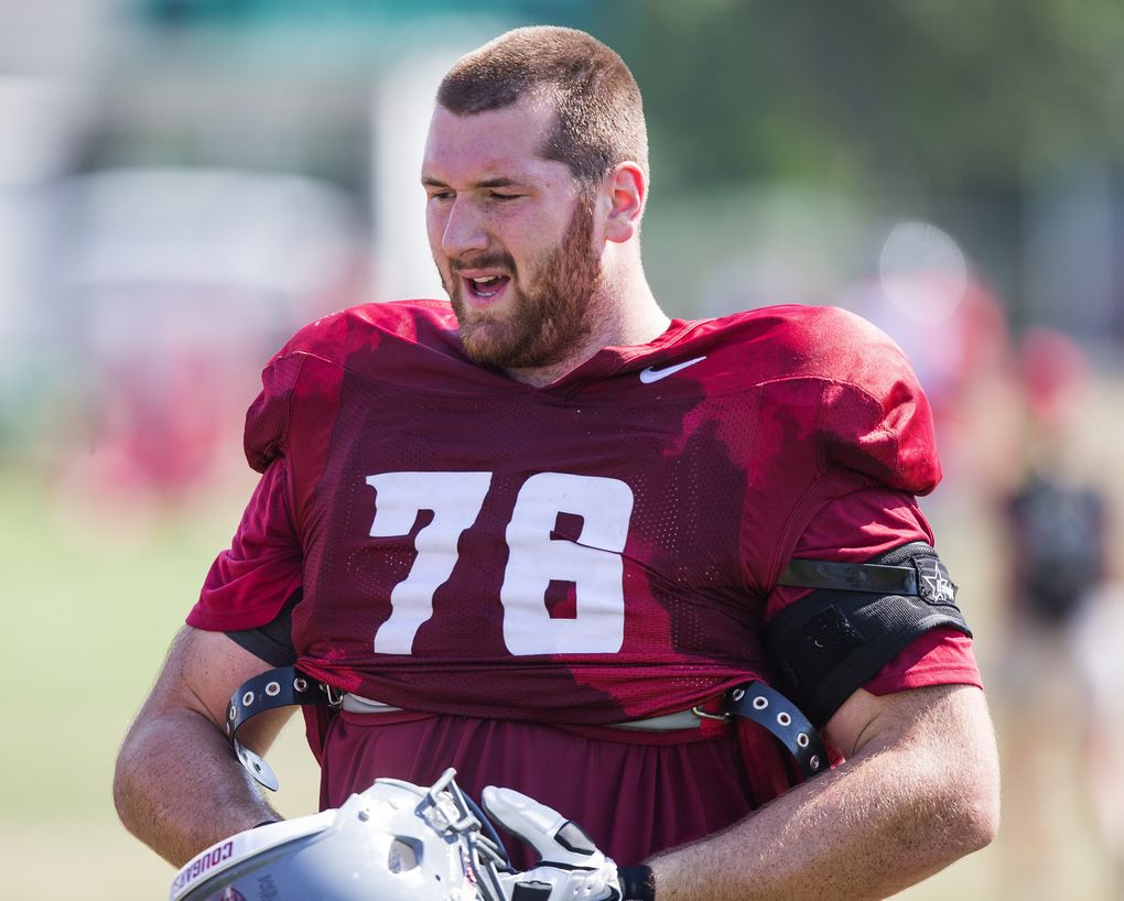 Offensive lineman Cody O’Connell.  The Washington State University Cougar football team practiced at Sacajawea Middle School in Lewiston, Idaho, Tuesday August 11, 2015.
