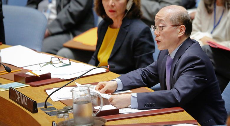 China’s Ambassador to the United Nations Liu Jieyi address the U.N. Security Council after resolution vote to sanction North Korea Friday