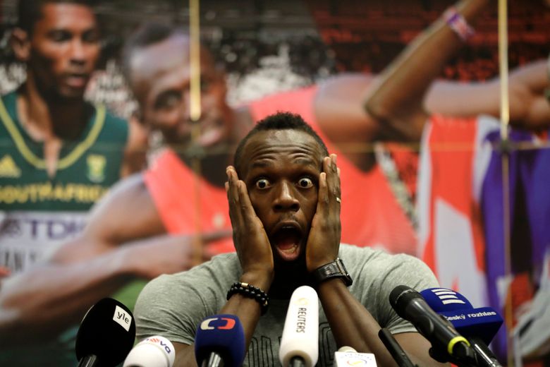 Image result for photo of Bolt the runner at Czech press conference