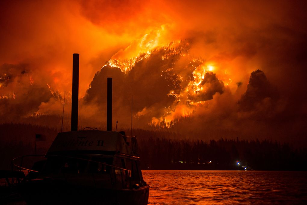 This Monday photo provided by KATU-TV shows the Eagle Creek wildfire as seen from Stevenson Wash., across the Columbia River. The fire is burning in the Columbia River Gorge above Cascade Locks, Ore. (Tristan Fortsch/KATU-TV via AP)