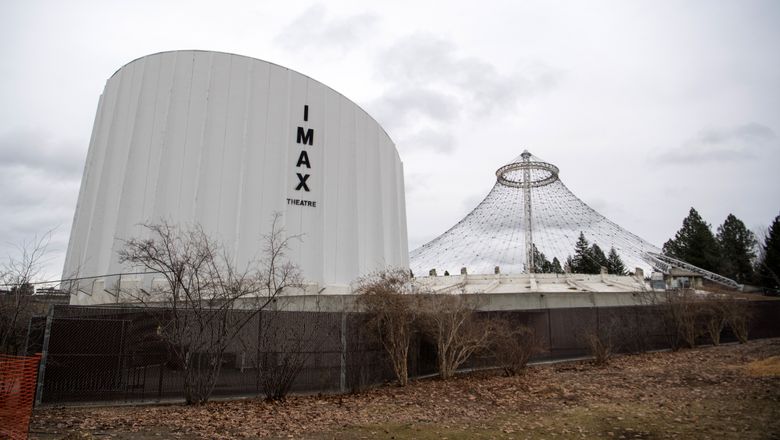 The semi-iconic IMAX building in Spokane’s Riverfront Park will be torn down starting Monday. (JESSE TINSLEY/SR)