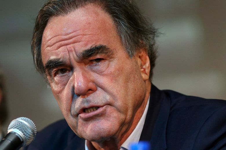 American movie director Oliver Stone speaks during a news conference in the Fajr International Film Festival in Tehran, Iran, Wednesday, April 25, 2018. (AP Photo/Vahid Salemi)