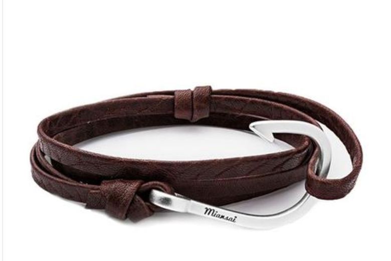Miansai Silver Hook Brown Leather Bracelet,$65 