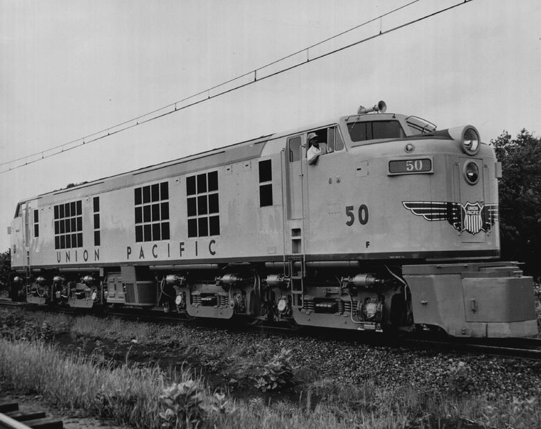 The nation's first gas-turbine-electric locomotive, developed jointly by the American Locomotive Company and General Electric.  Photograph: General News Bureau.