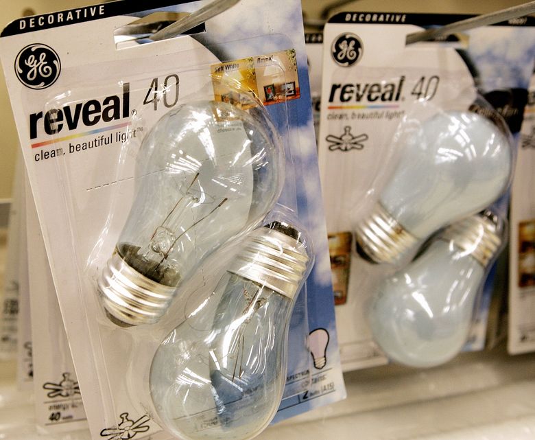 General Electric light bulbs are on display in 2006 at a supermarket in Denver.  Photograph: Ed Andrieski/The Associated Press.