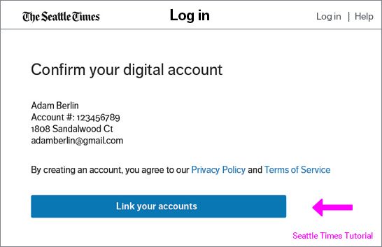 Confirm your digital account page