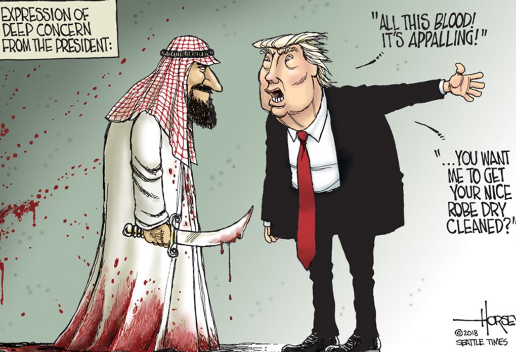 Image result for Trump and the saudiarabian prince cartoon