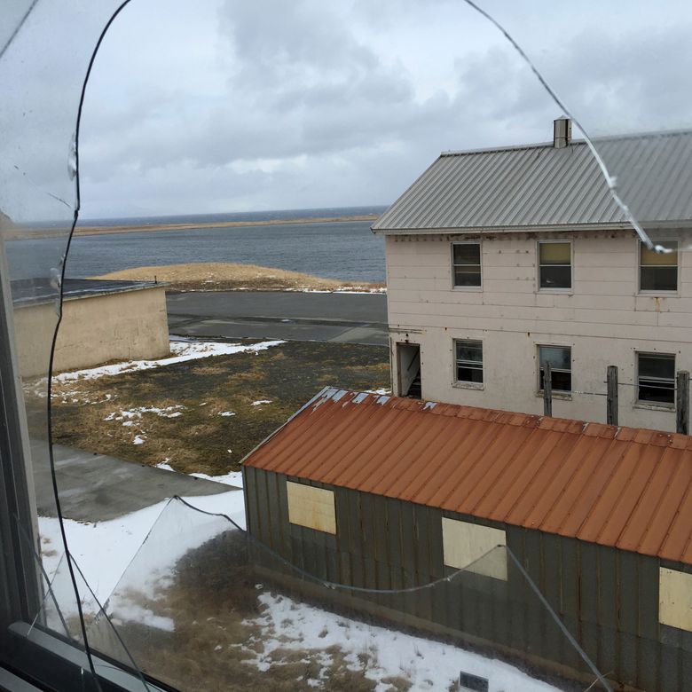 In this April 2015 photo, the buildings of the former Adak Naval Air Facility sit vacant in Alaska. The Trump administration is considering using West Coast military bases or other federal properties as transit points for shipments of U.S. coal and natural gas to Asia. — Photograph: Julia O’Malley/Alaska Daily News/via Associated Press.