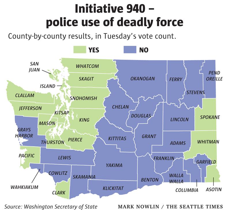 Initiative 940, modifying law regulating police use of deadly force, passes  with strong support | The Seattle Times