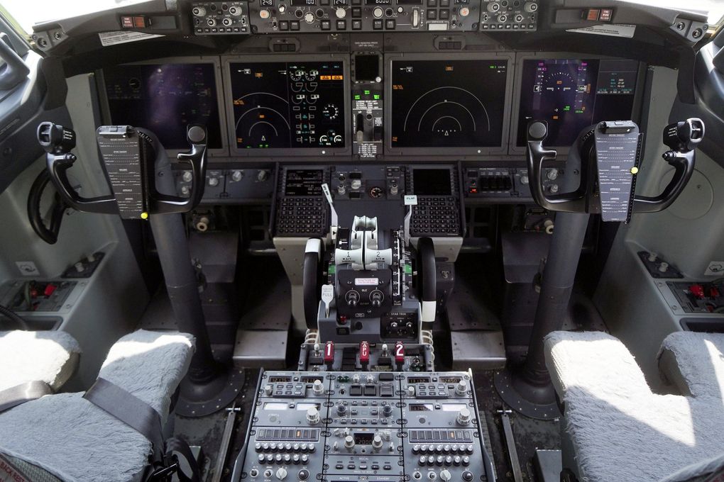 The cockpit of a grounded Lion Air 737 MAX 8 jet is seen at Soekarno-Hatta International Airport in Cengkareng, Indonesia, last week. The crash of an Ethiopian Airlines plane bore similarities to the Oct. 29 crash of a Lion Air plane, stoking concerns that a feature meant to make the upgraded MAX safer has actually made it harder to fly. (Dimas Ardian / Bloomberg)