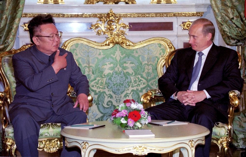 Russian President Vladimir Putin, right, listens to North Korean leader Kim Jong Il, during their meeting in Moscow on Saturday, August 4, 2001. North Korean leader Kim Jong Un's summit with Russian President Vladimir Putin this week expands a diplomatic charm offensive that has included meetings with leaders from China, South Korea and the United States. — Photograph: Sergei Velichkin/TASS/Sputnik/Kremlin Pool Photo/via Associated Press.