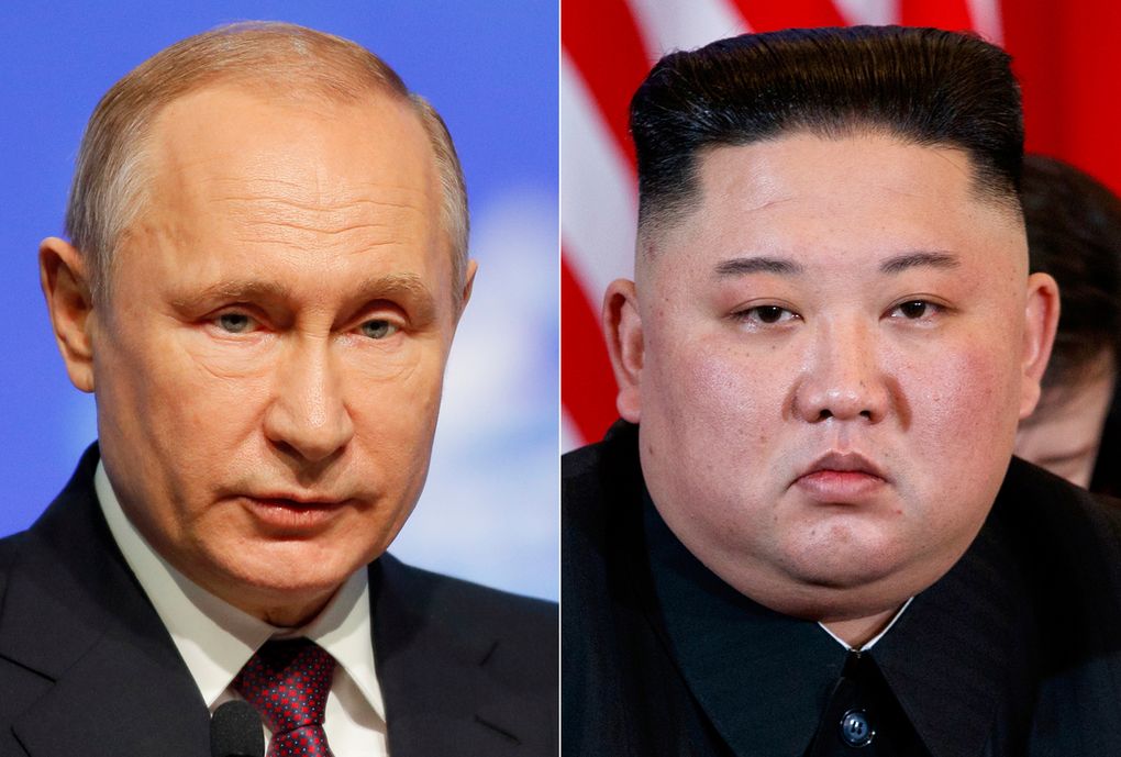 This combination file photo, shows Russian President Vladimir Putin, left, in St. Petersburg, Russia, on April 9, 2019; and North Korean leader Kim Jong Un in Hanoi, Vietnam, on February 28, 2019. When Kim meets with Putin for their first one-on-one meeting, he will have a long wish list and a strong desire to notch a win after the failure of his second summit with U.S. President Donald Trump in February 2019. — Photographs: Dmitri Lovetsky & Evan Vucci/Associated Press.