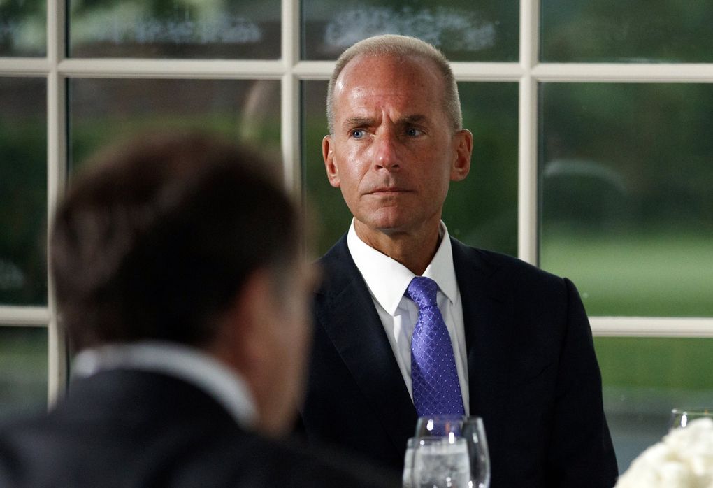 Boeing chairman and CEO Dennis Muilenburg is shown at a 2018 meeting with President Donald J. Trump. Muilenburg was appointed Boeing CEO in 2015.  Photograph: Carolyn Kaster/Associated Press.