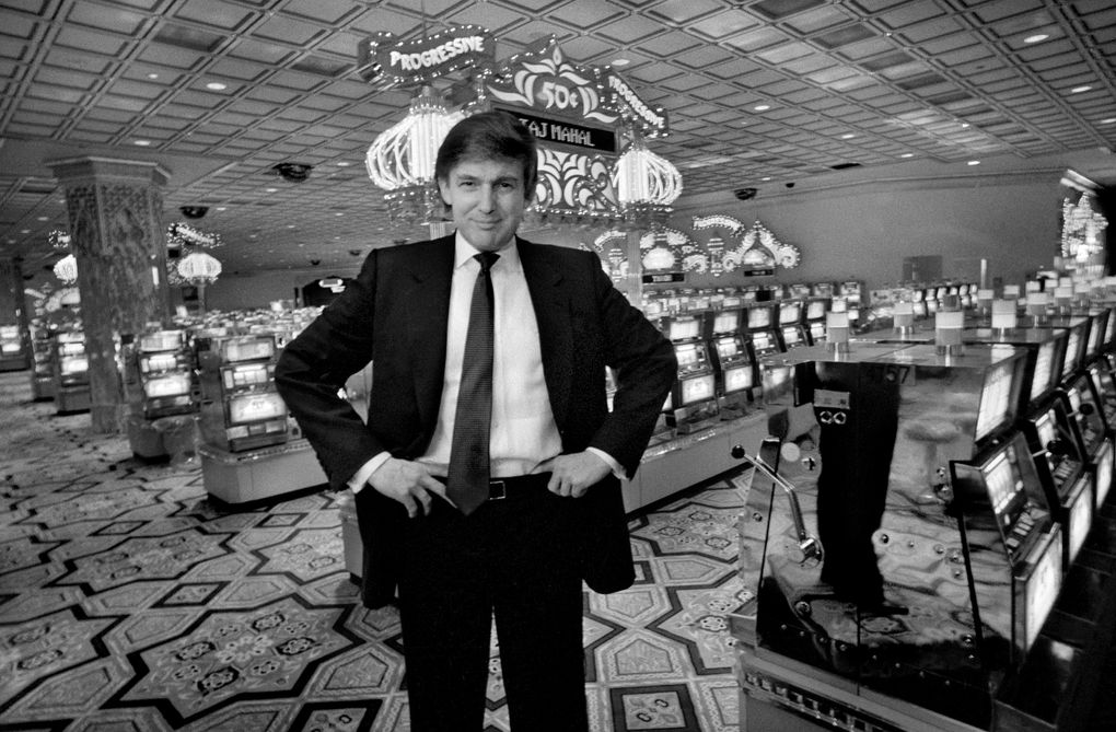 Donald Trump in 1990 at his Taj Mahal casino in Atlantic City, which opened that year with over $800 million in debt. (Angel Franco/The New York Times)