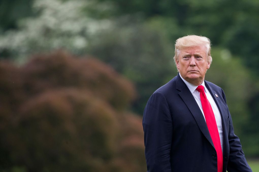 President Donald Trump walks to the Oval Office after arriving on Marine One on the South Lawn of the White House, Friday, May 17, 2019, in Washington D.C. Trump was returning from a trip to New York.  Photograph: Alex Brandon/Associated Press.