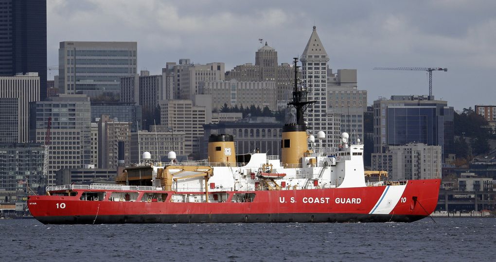 Coast Guard cutter Polar Star sits at anchor in Elliott Bay in 2017. The Polar Star (WAGB-10), commissioned in 1976, is the United State’s only heavy icebreaker. (Elaine Thompson / The Associated Press) 