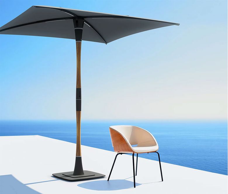 The ShadeCraft Blossom umbrella is a luxury parasol that contains solar-powered lighting, speakers and a charging station. (ShadeCraft)