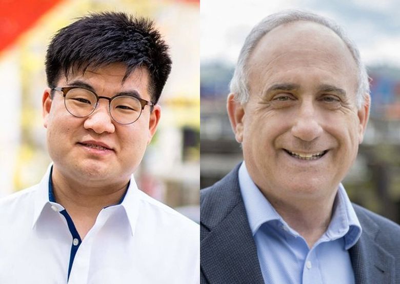 Sam Cho, left, faces is Grant Degginger, in the race for Position 2 on the Port of Seattle Commission. (Courtesy of campaigns)