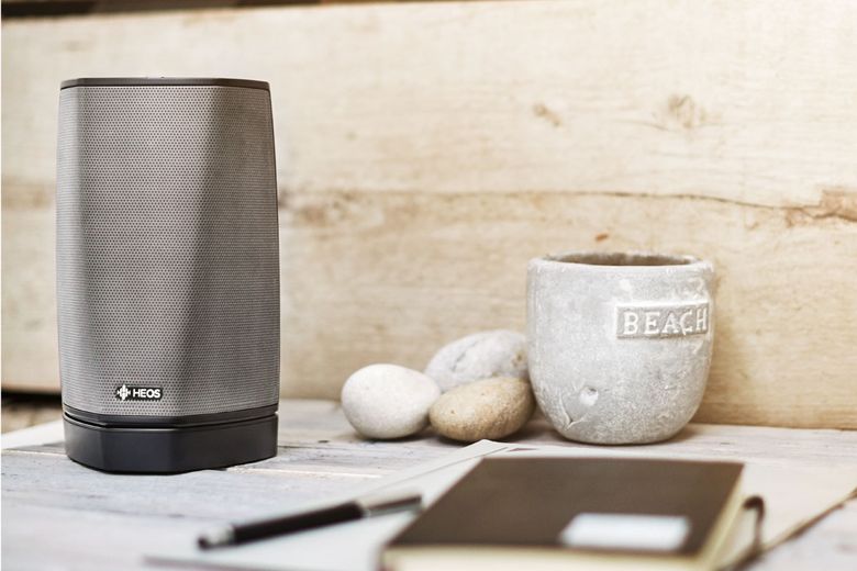 The Denon HEOS 1 speaker offers up big sound in a compact package and is made to withstand the elements.