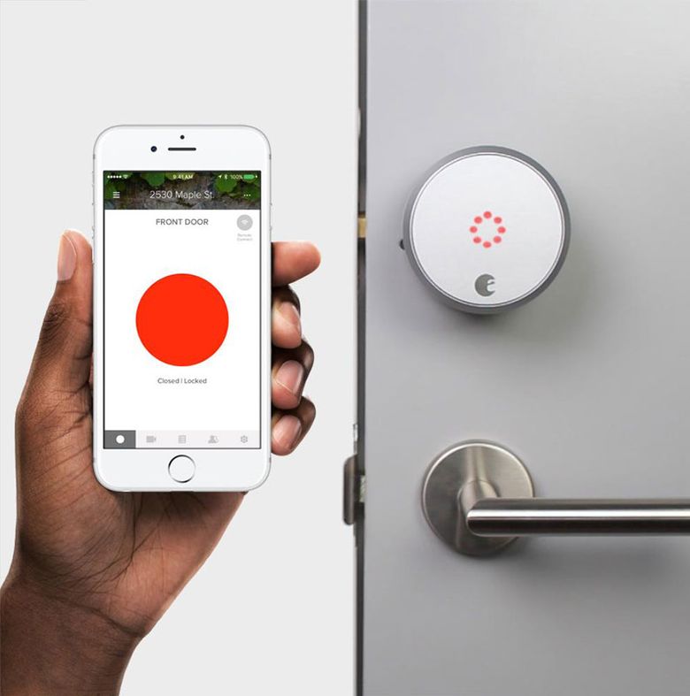 The August Smart Lock Pro + Connect attaches to your existing deadbolt so you can use keys, an app or voice commands to lock and unlock the door.