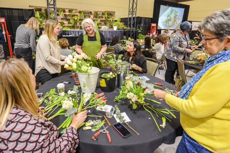 Blooms & Bubbles is produced by Debra Prinzing (in green), one of America’s leading advocates for domestic flowers. (Courtesy Northwest Flower & Garden Festival)