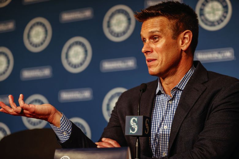 Mariners general manager Jerry Dipoto talks about expectations for the team this season during Thursdayu2019s pre-spring training luncheon at T-Mobile Park. (Dean Rutz / The Seattle Times)