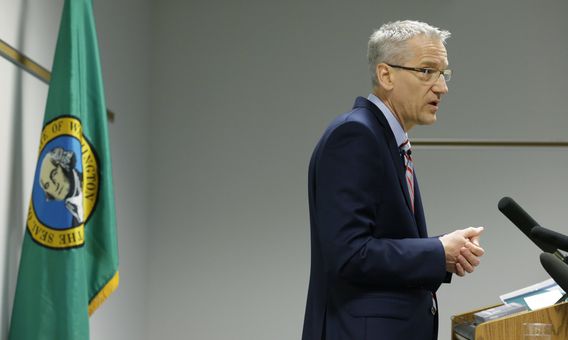 Washington State Secretary of Health John Wiesman speaks during a press conference in 2016 as Wash. Gov. Jay Inslee ordered a series of... (Ted S. Warren / Associated Press, file 