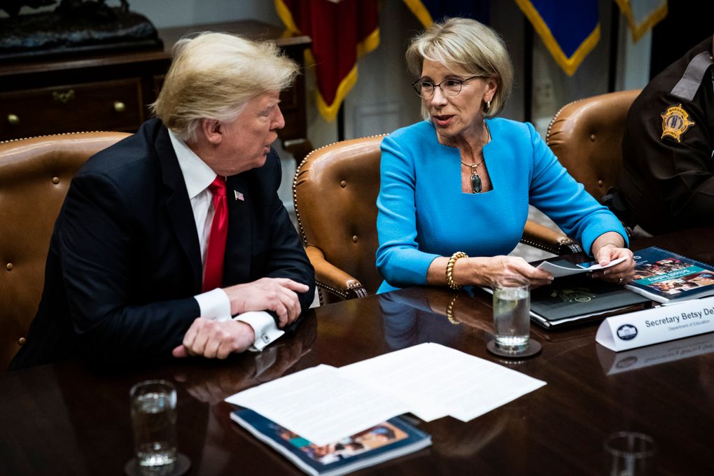 President Trump at the White House with Education Secretary Betsy DeVos. (Washington Post photo by Jabin Botsford)