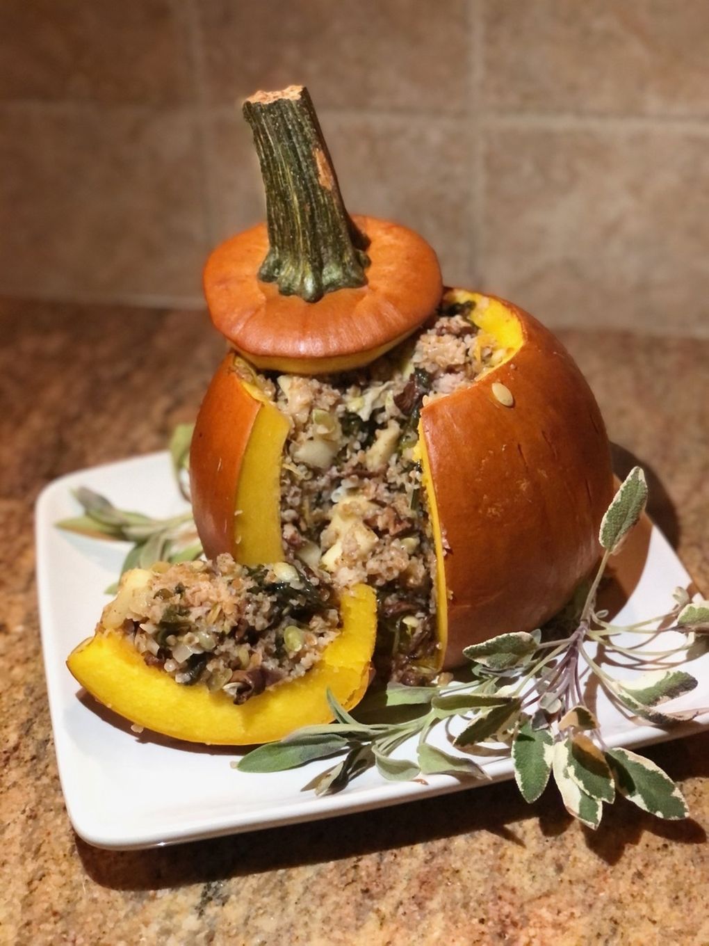 Joan and Keri Segna used the challenge as an opportunity to take a mother-daughter day. They stuffed a pumpkin with all matter of fall ingredients to make a savory delight.  (Courtesy of The Segnas)