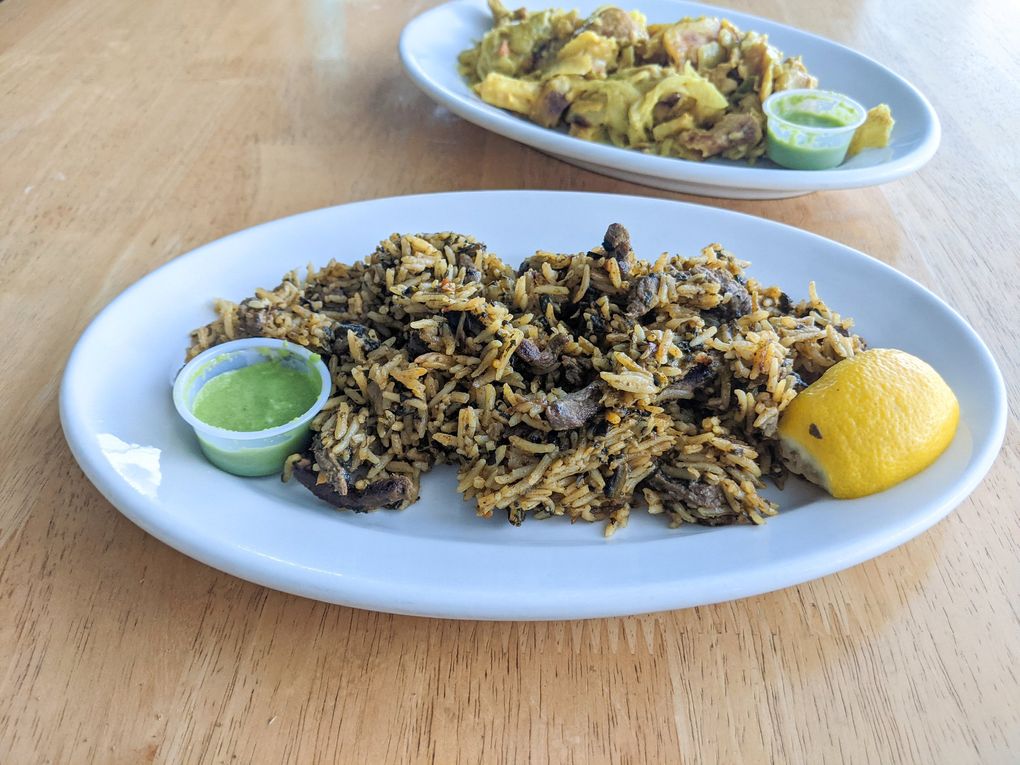 The beef kadaafi with rice and the chicken kati kati at Juba Restaurant & Cafe are flavorful, comforting Somali dishes perfect for blustery winter nights.  (Jackie Varriano / The Seattle Times)