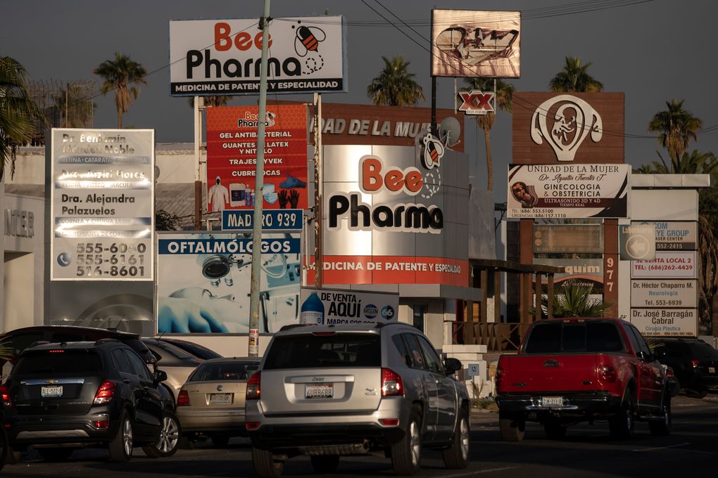 Medical advertising in Mexicali, a border city in northern Mexico, on Jan. 12, 2021. (Guillermo Arias/The New York Times)