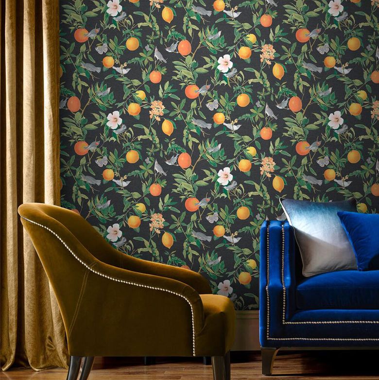 Wallpaper, like this style from Graham & Brown, can can personalize a room, while upgraded, cozy furnishings help make your space feel like a retreat. (Courtesy of Graham & Brown)