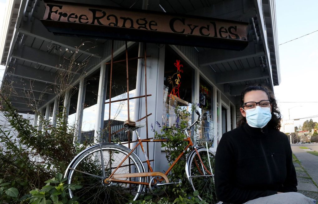 Shawna Williams, owner of Free Range Cycles in Fremont, says her store has seen an increase in demand for both new bicycles and bike repairs during the pandemic. (Alan Berner / The Seattle Times)