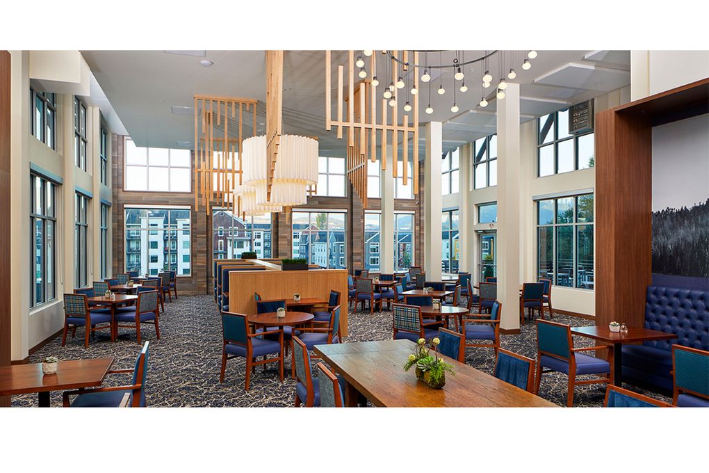 Amenities at Revel Issaquah include a full-service restaurant, a pub and spacious common areas.