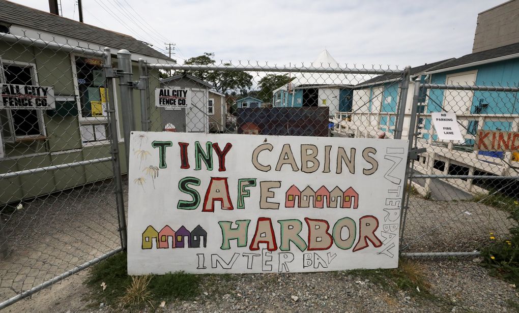 The tiny house village in Seattle’s Interbay neighborhood has 46 units; an expansion has been proposed.  The city’s homelessness problem is one of the biggest challenges the new mayor will face.  (Alan Berner / The Seattle Times)