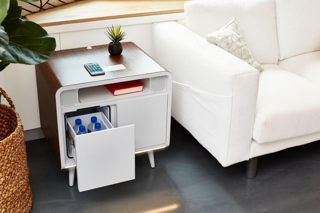 The Sobro Smart End Table creates a central location for cords and devices while providing a place to rest or store drinks and snacks. (Courtesy of Wayfair)