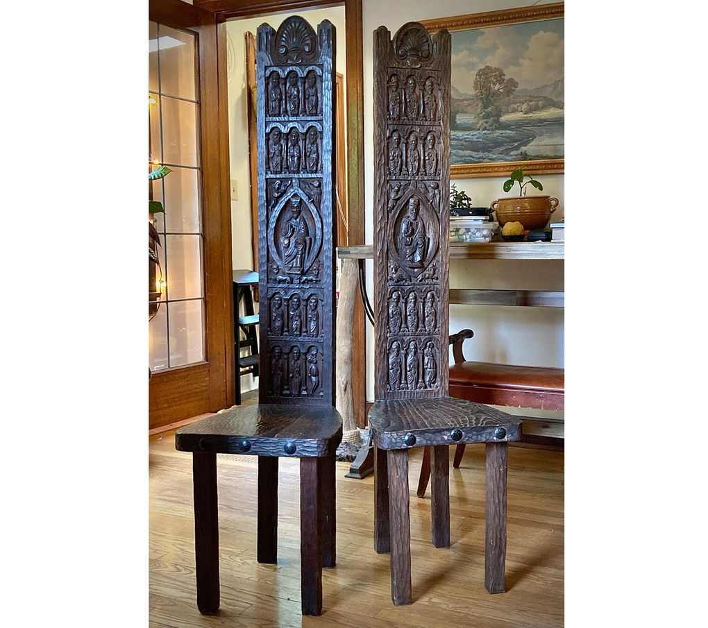 “I don’t need these chairs. There’s no practical reason for me to own them,” says Rosie Leick of her two 4.5-foot-tall carved Spanish chairs. But they were too good to pass up at an estate sale. (Courtesy of Rosie Leick)