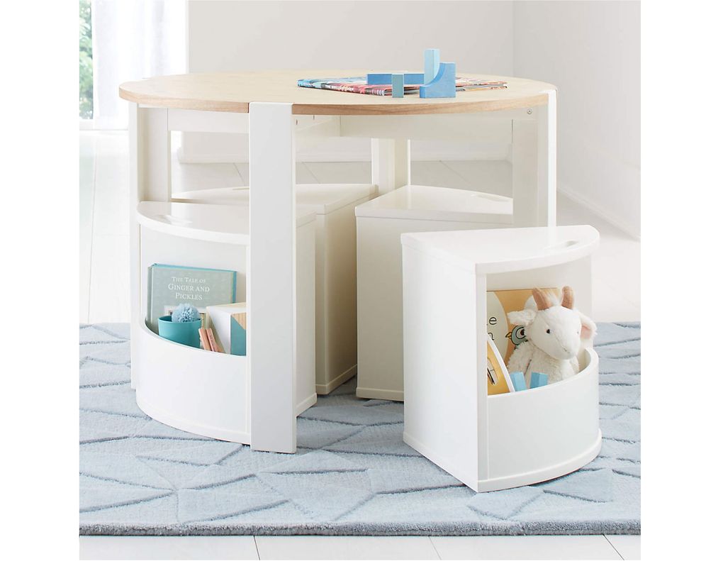 The Crate & Barrel Nesting Play Table and Chairs Set serves double duty as a table and storage area for child or pet toys. (Courtesy of Crate & Barrel)