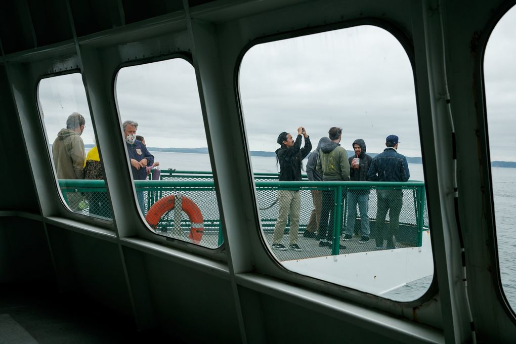 Crowds take the ferry from Anacortes, Wash. to Orcas and Shaw Islands Thursday, August 26, 2021.  (Erika Schultz / The Seattle Times)