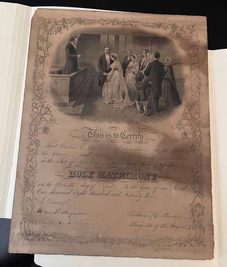 1870's marriage certificate found hidden behind a painting, follow News Without Politics, NWP, subscribe here, thrift shop, history