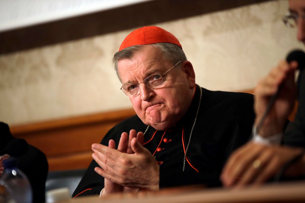 Cardinal Raymond Burke, shown in Rome in 2018, said he has COVID-19. He is reportedly in serious condition, on a ventilator and sedated, in an undisclosed location. (AP Photo/Alessandra Tarantino, File)