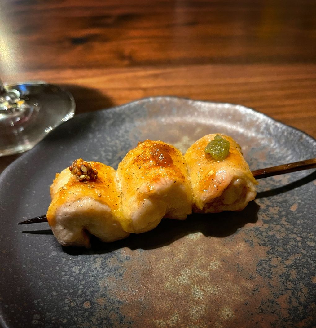 Chicken skewer, Aki Kushiyaki: This dish is a revelation at the Japanese grill, one of the best new restaurants in the area. (Courtesy Aki Kushiyaki)